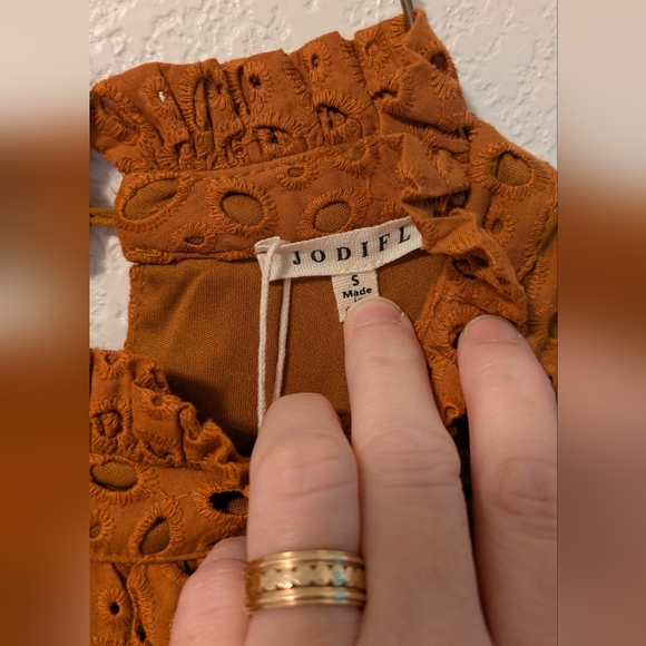 Jodifl Orange Eyelet Long Sleeve Dress - Picture 3 of 6